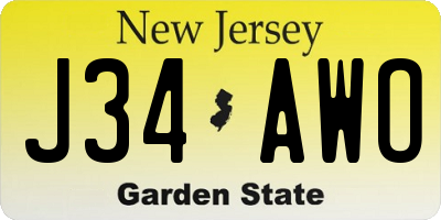 NJ license plate J34AWO