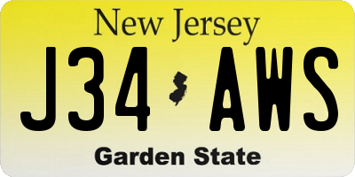 NJ license plate J34AWS