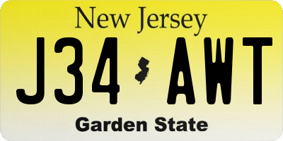 NJ license plate J34AWT