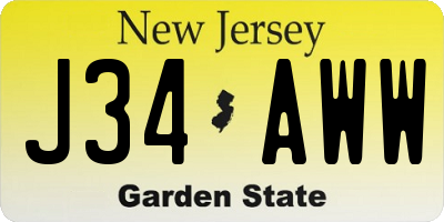 NJ license plate J34AWW