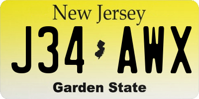 NJ license plate J34AWX