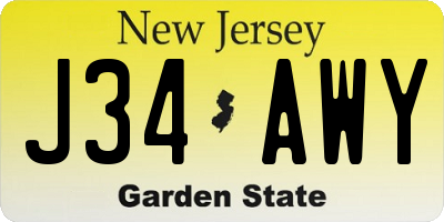 NJ license plate J34AWY