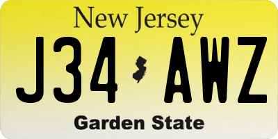 NJ license plate J34AWZ