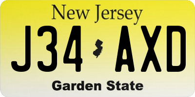 NJ license plate J34AXD