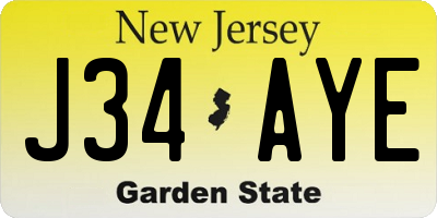 NJ license plate J34AYE