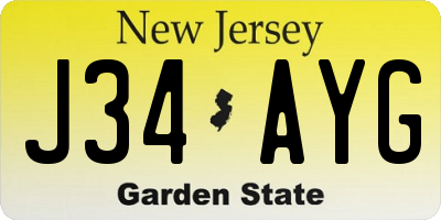 NJ license plate J34AYG