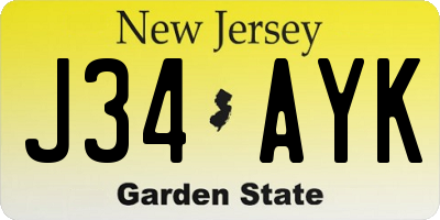 NJ license plate J34AYK