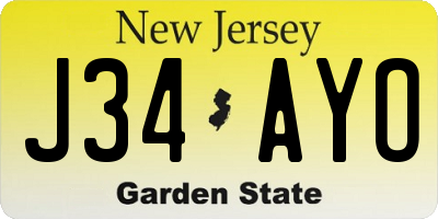 NJ license plate J34AYO