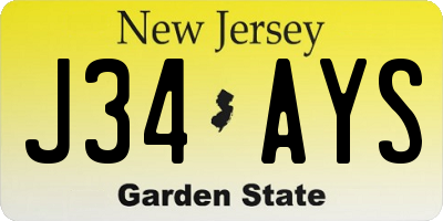 NJ license plate J34AYS