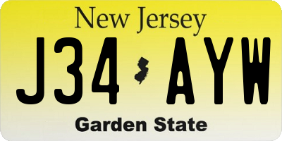 NJ license plate J34AYW