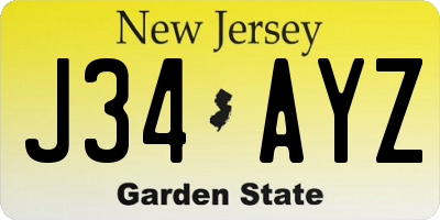 NJ license plate J34AYZ