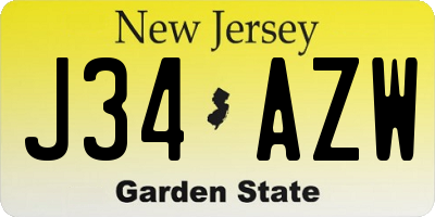 NJ license plate J34AZW