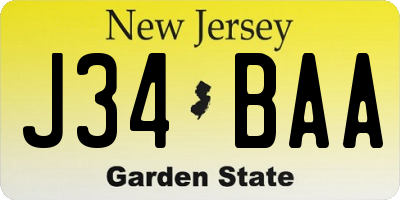 NJ license plate J34BAA