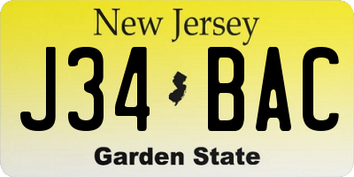 NJ license plate J34BAC