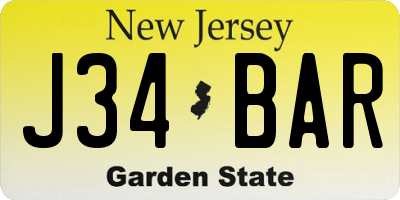 NJ license plate J34BAR