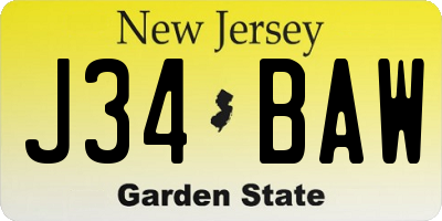 NJ license plate J34BAW