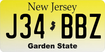 NJ license plate J34BBZ