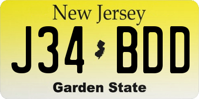 NJ license plate J34BDD