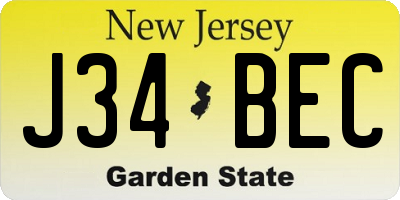 NJ license plate J34BEC