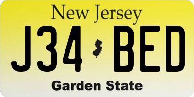 NJ license plate J34BED