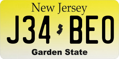 NJ license plate J34BEO