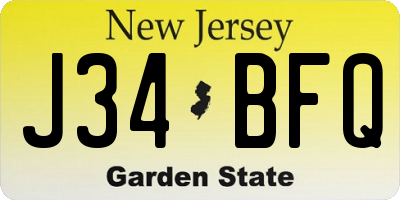 NJ license plate J34BFQ