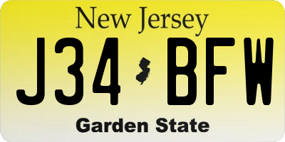 NJ license plate J34BFW