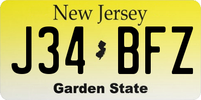 NJ license plate J34BFZ