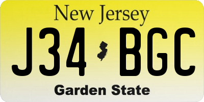 NJ license plate J34BGC