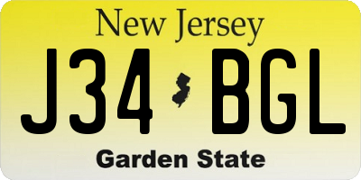 NJ license plate J34BGL