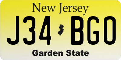 NJ license plate J34BGO