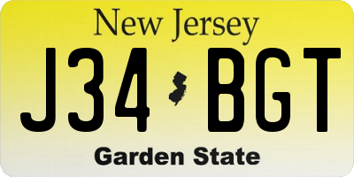 NJ license plate J34BGT