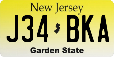 NJ license plate J34BKA