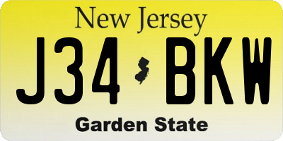 NJ license plate J34BKW