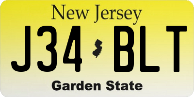 NJ license plate J34BLT