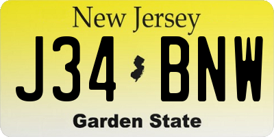 NJ license plate J34BNW