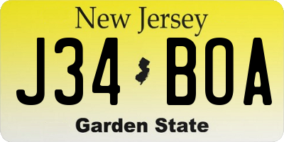 NJ license plate J34BOA