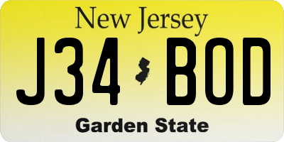 NJ license plate J34BOD