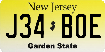 NJ license plate J34BOE