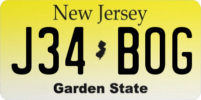 NJ license plate J34BOG