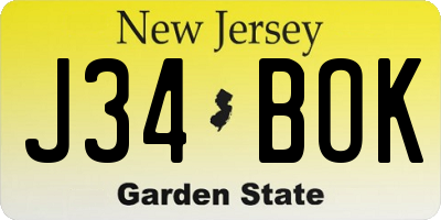 NJ license plate J34BOK
