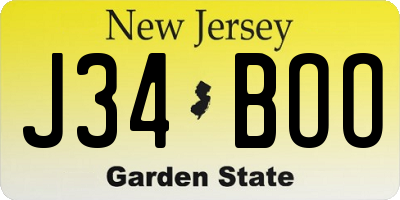 NJ license plate J34BOO