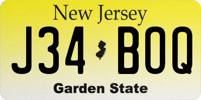 NJ license plate J34BOQ