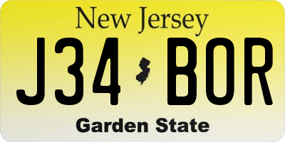 NJ license plate J34BOR