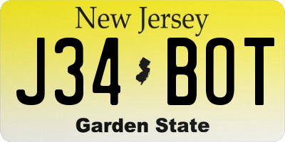 NJ license plate J34BOT