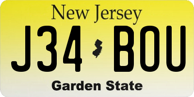NJ license plate J34BOU