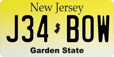 NJ license plate J34BOW