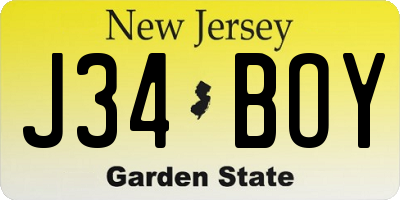 NJ license plate J34BOY
