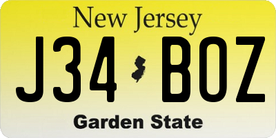 NJ license plate J34BOZ