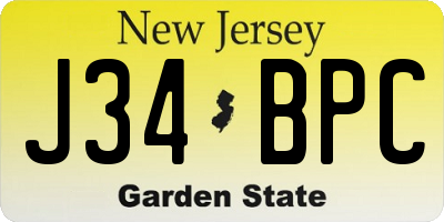 NJ license plate J34BPC